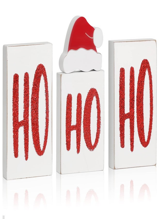 KORMMCO Ho Wood Christmas Blocks for Table & Party Decor - Xmas Wooden Tabletop Signs 4 Pieces (White) - Image 1